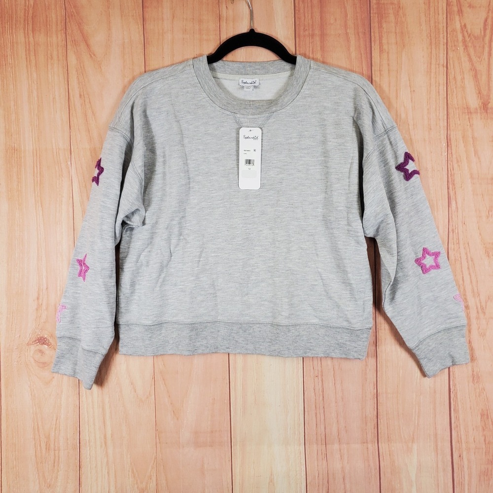 Splendid Girls Sweatshirt 12 Heather Gray Cotton Pullover Heart Puff